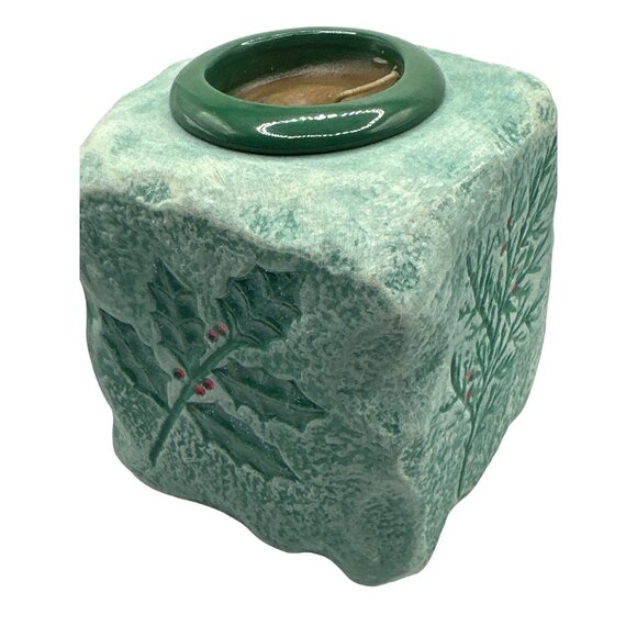 Vintage Ceramic Holly Berry Pine Votive Candle Holder Signed - Picture 3 of 10